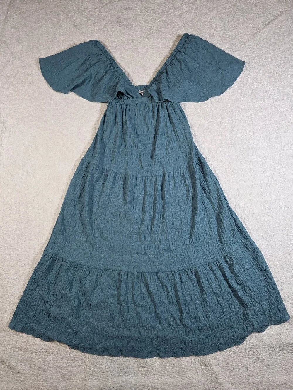 Hunter & Brown Teal Blue Flutter Sleeve Maxi Dress - Picture 2 of 8